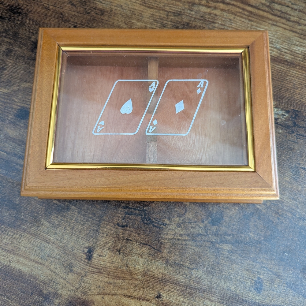 Wooden Card Display Box with Glass Top